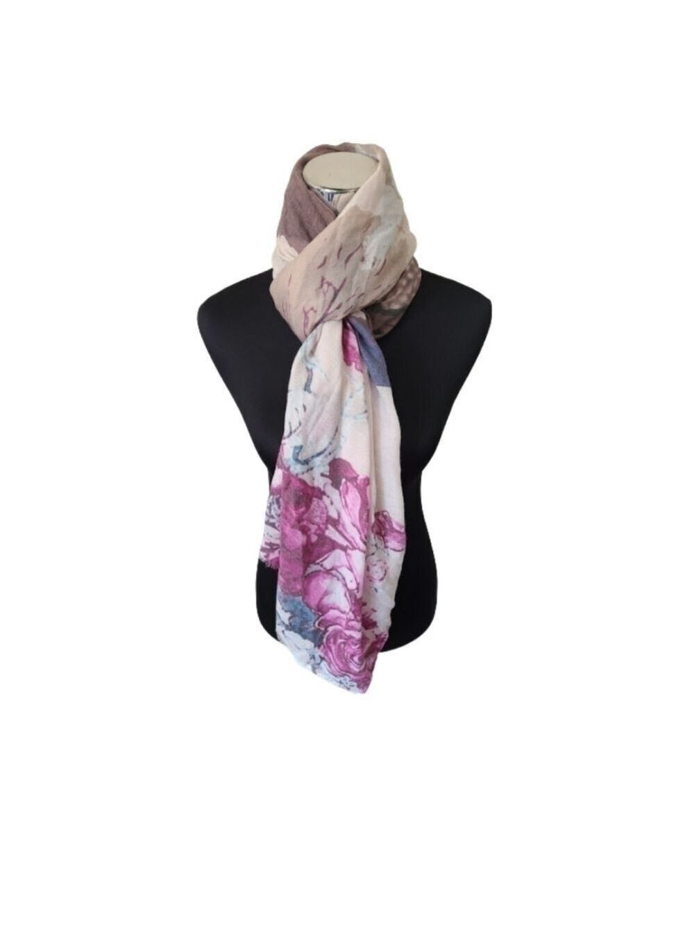 TRÏBE Cotton Pink & Purple Floral Print Scarf Wrap NWT